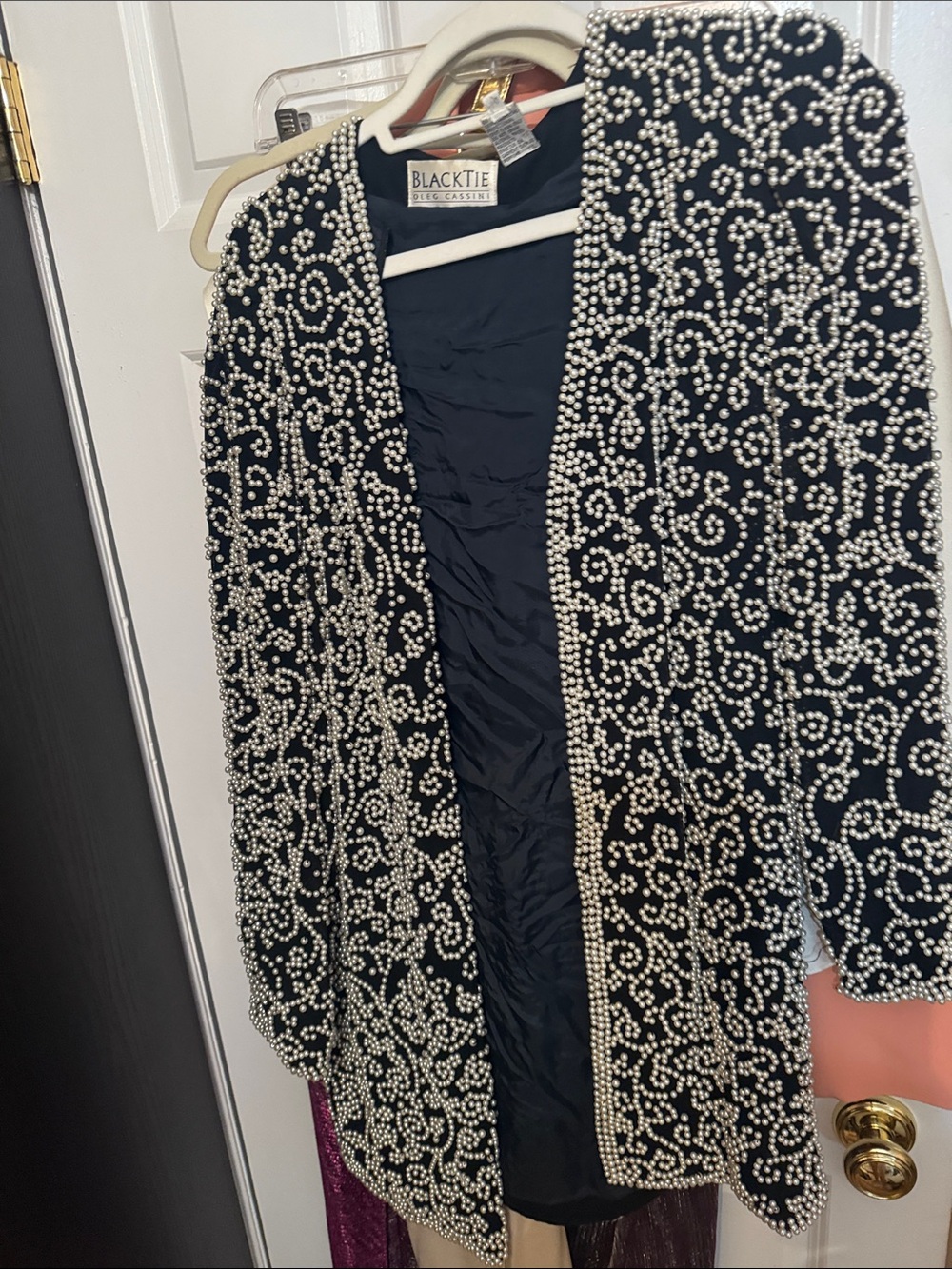 Oleg Cassini Black Jacket with Pearl Embellishment
